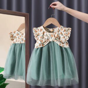 Kids Girls Sweet Floral Pattern Meah Design Dress