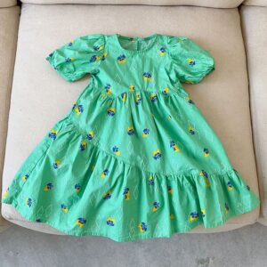 Kids Girls Sweet Round Neck Puff Sleeve Floral All Over Print Loose Dress