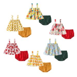 Baby Girls Cute Cartoon Print Camisole And Elastic Shorts Set