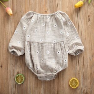 Baby Girls Casual Long Sleeve Flower All Over Print Loose Romper