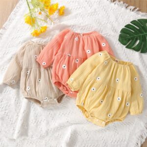 Baby Girls Casual Round Neck Long Sleeve Floral All Over Print Loose Romper