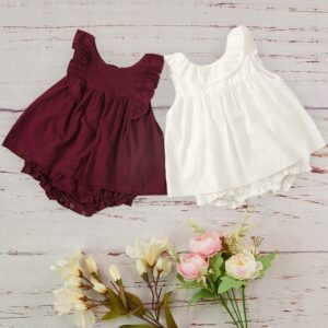 Baby Girls Simple Solid Color Round Neck Sleeveless Ruffled Romper