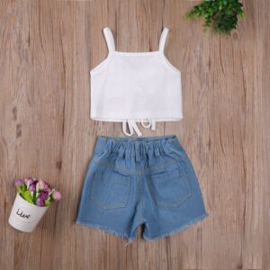 Kids Girls Casual V Neck Tank Tops And Denim Shorts Set