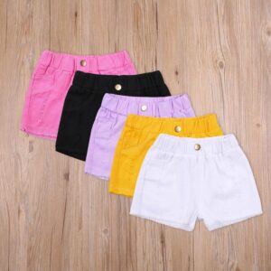 Kids Girls Basic Solid Color High Elastic Waist Ripped Denim Shorts