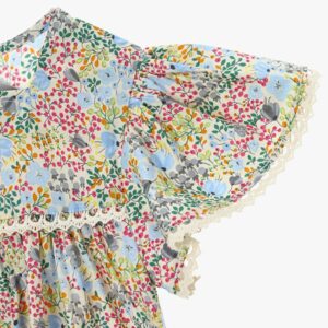 Kids Girls Bohemia Sweet Floral All Over Print Square Neck Short Sleeve Ruffled Dress