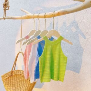 Kids Girls Simple Solid Color Round Neck Sleeveless Knit Vest