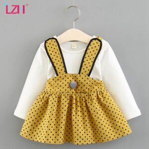 Baby Girls Cute Cartoon Rabbit Polka Dot Round Neck Long Sleeve Dress