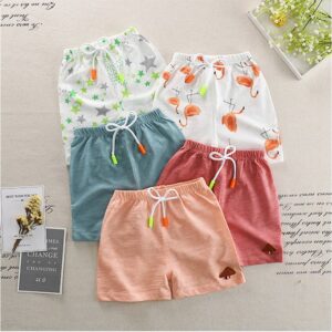 Kids Basic Printed Cotton Elastic Beach Shorts