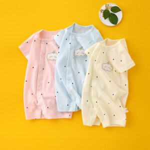 Baby Basic Cute Cartoon Cloud Round Neck Short Sleeve Romper