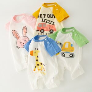 Baby Cute Cartoon Animal Pattern Round Neck Short Sleeve Romper