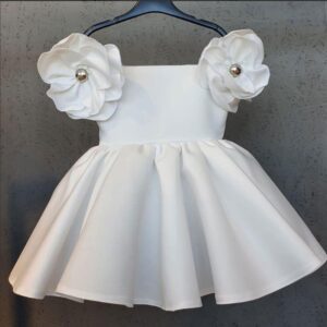 Kids Girls Elegant Solid Color Big Flower Design Princess Dress