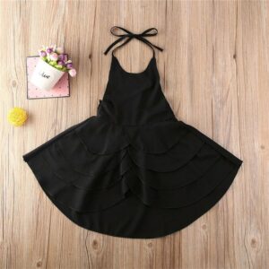 Kids Girls Basic Solid Color Ruffled Sleeveless Halter Beach Dress