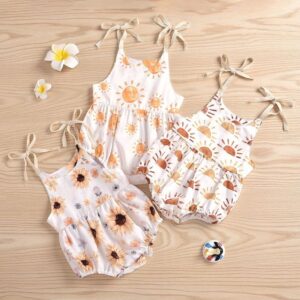 Baby Girls Basic Sunflower Sun All Over Print Sling Romper