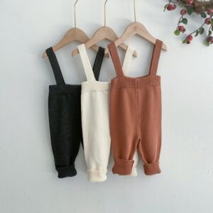 Baby Simple Solid Color Knitted Suspender Trousers