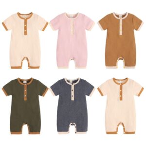Kids Casual Solid Color Round Neck Short Sleeve Romper