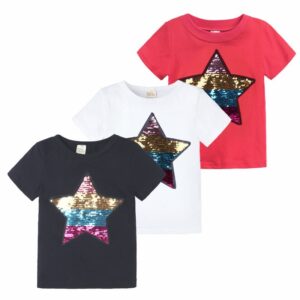Kids Casual Star Sequined Round Neck Short-sleeved T-Shirt
