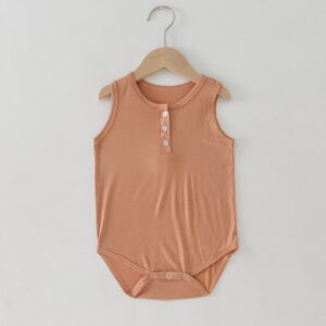 Kids Basic Solid Color Round Neck Sleeveless Romper