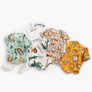 Baby Cute Cartoon Animal Round Neck Short Sleeve Romper