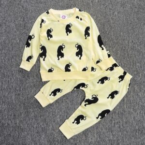 Kids Casual Round Neck Long Sleeve All Over Print Top And Pants Set
