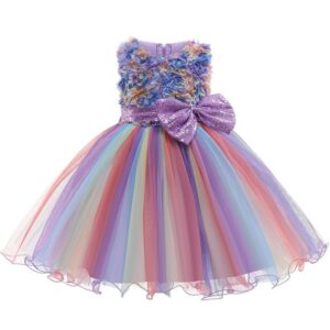 Girls Cute Sleeveless Flower Big Bow Mesh Evening Party Dress
