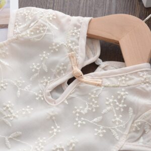 Girls Ethnic Flower Embroidery Mesh Solid Color Cheongsam