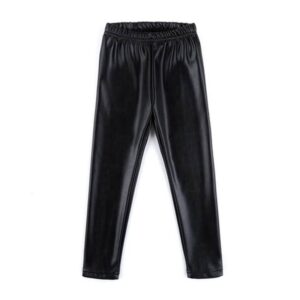 Girls Basic Solid Color PU Pants