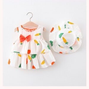 Baby Girls Cute Cartoon Fruit Heart Ruffled Dress With Hat