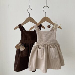 Baby Girls Basic Solid Color Corduroy Suspender Skirt