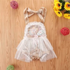 Girls Sweet Sleeveless Backless Mesh Halter Romper