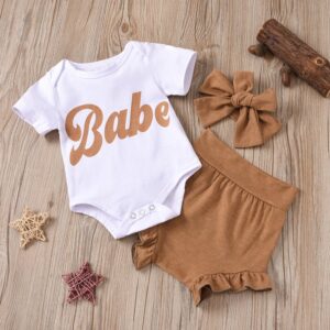 Baby Cute Round Neck Short Sleeve Letter Pattern Romper And Shorts With Headband Set