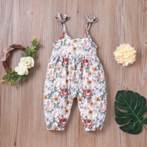 Baby Girls Pastoral Floral Sleeveless One-piece Jumpsuit