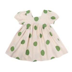 Girls Cute Polka Dot Short Sleeve Pleated Design Dress