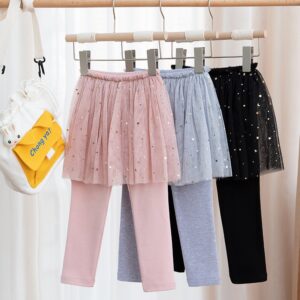 Girls Sweet Princess Lace Gauze Sequin Stars Leggings Culotte