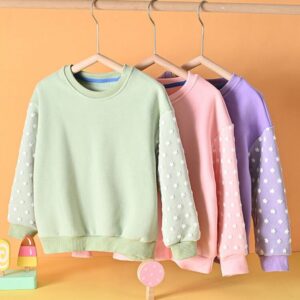 Girls Casual Long Sleeve Round Neck Flower Pattern Sweatshirt
