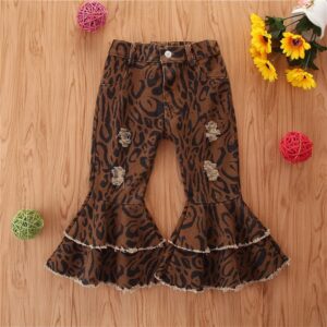 Girls Fashion Hole Double Design Flared Pants