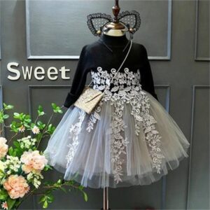 Girls Fashion Patchwork Knitted Lace Mesh Design Dress