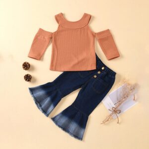 Girls Off-the-shoulder Tops And Flared Trousers Set