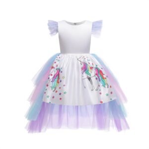 Girls Cute Cartoon Pattern Mesh Design Party Dress