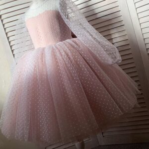 Girls Polka Dot Lace Long Sleeve Puffy Princess Dress
