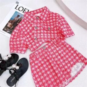 Girls Fashion Short-sleeves Plaid Coat And Skirt Set