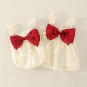 Girls Sweet Bowknot Decor Romper