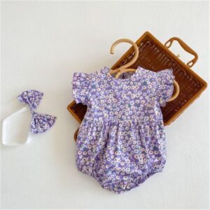 Girls Fashion Stringy Selvedge Sleeveless Floral Romper With Headband