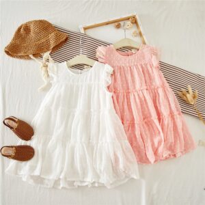 Girls Simple Polka Dot Stringy Selvedge Sleeveless Dress