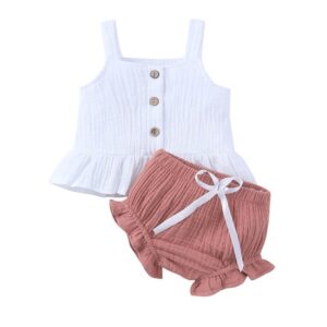 Girls Solid Color Sleeveless Vest And Shorts Set