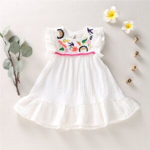 Girls Simple Plants Embroidery Sleeveless Dress