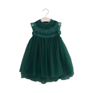 Girls Solid Color Lace Sleeveless Fluffy Dress