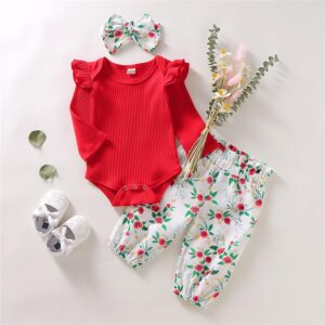 Girls Long-sleeves Stringy Selvedge Design Romper And Pants White Headband