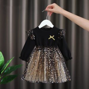 Girls Round Neck Star Pattern Fluffy Dress