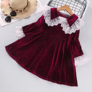 Girls Elegant Lapel Design Lace Decor Dress