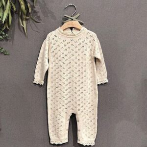 Girls Solid Color Long-Sleeve Knitting Jumpsuits With Hat